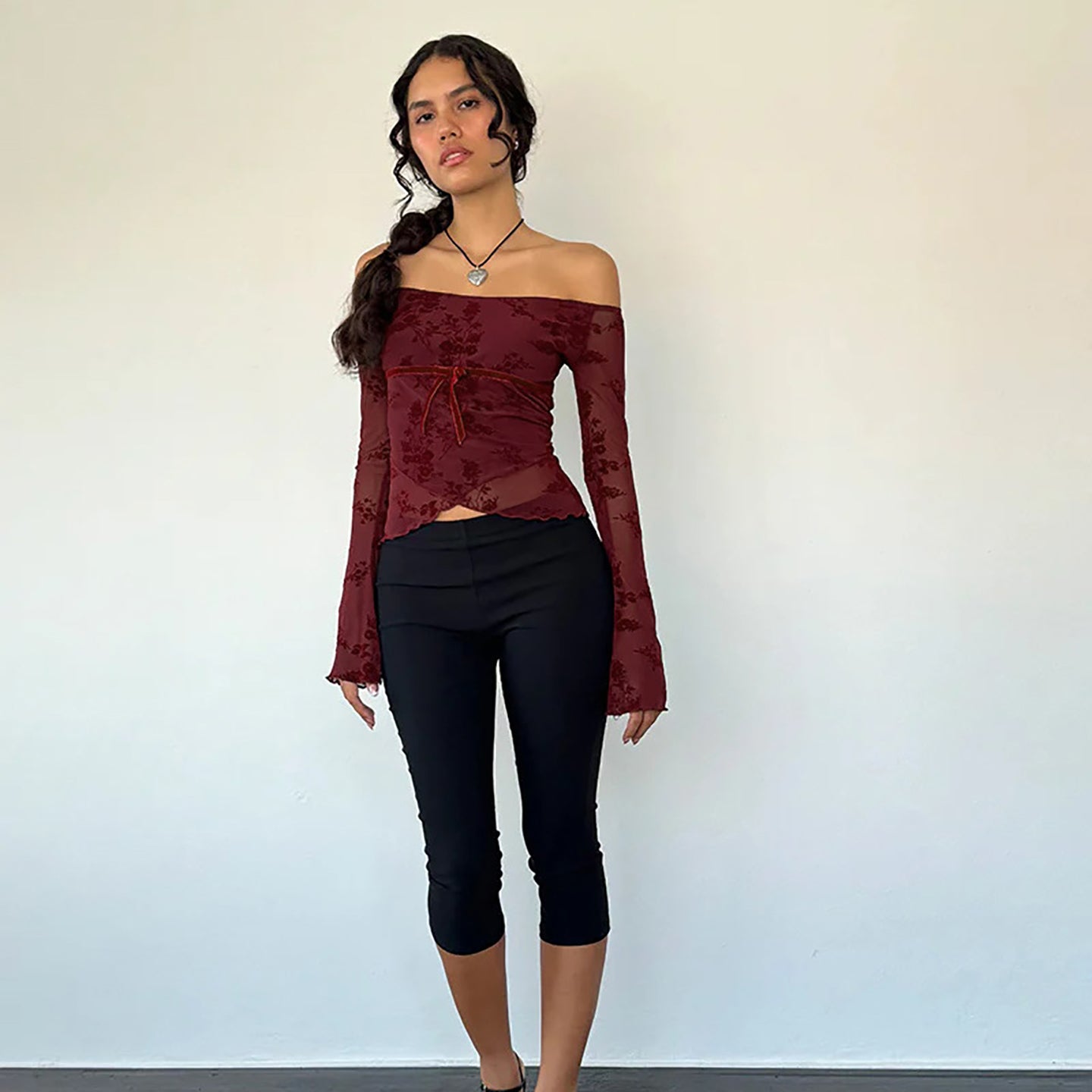 Women Floral Self Design Bardot Top