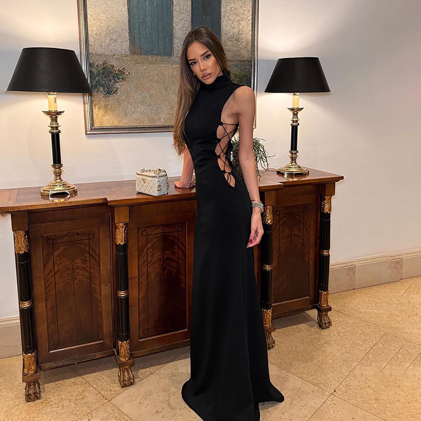 Women Mock Neck Maxi Dress