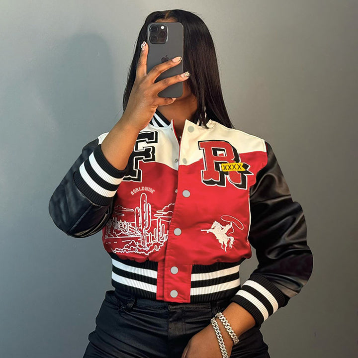 Women Crop Outdoor Biker Jacket