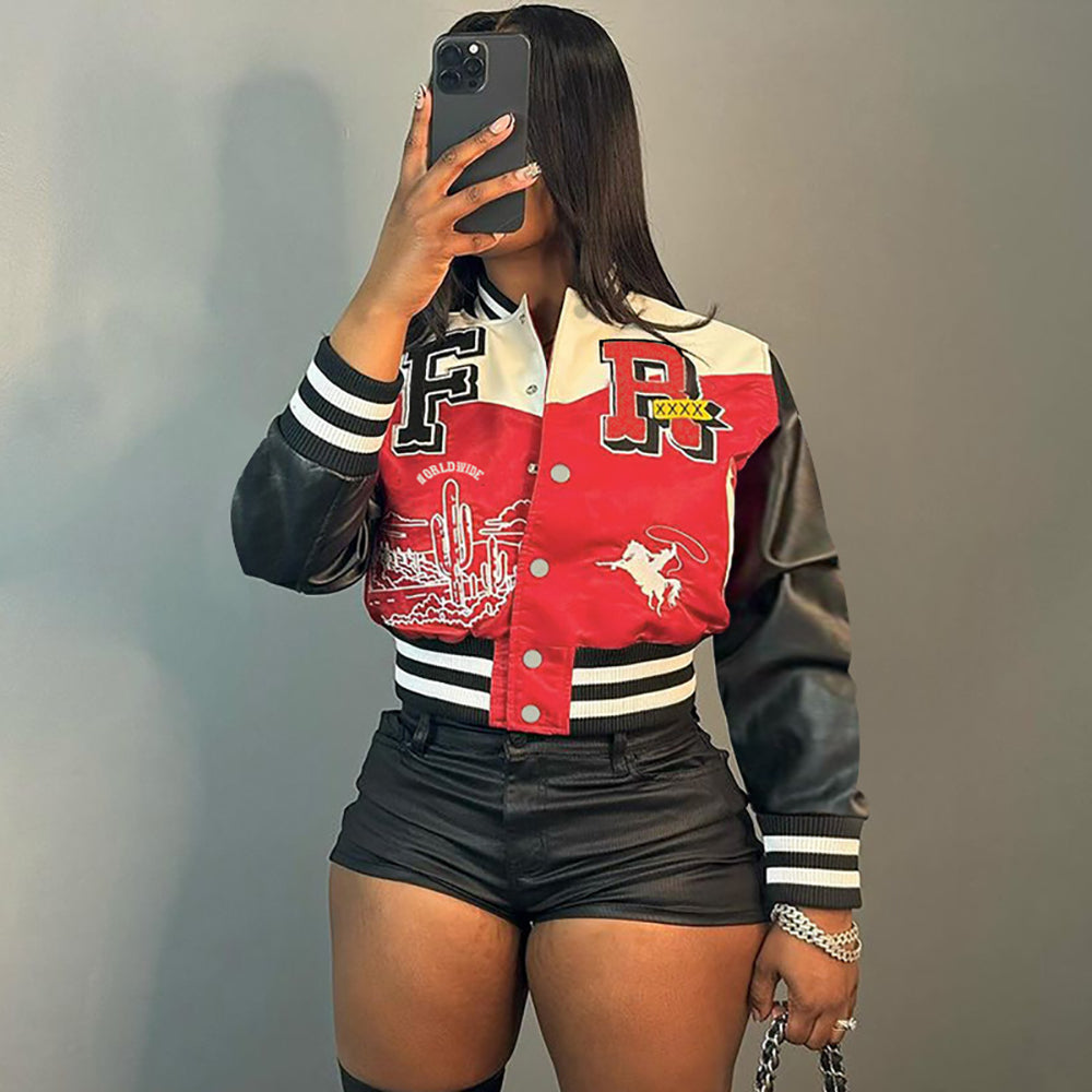 Women Crop Outdoor Biker Jacket