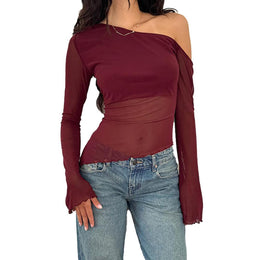 Women One Shoulder Extended Sleeves Top