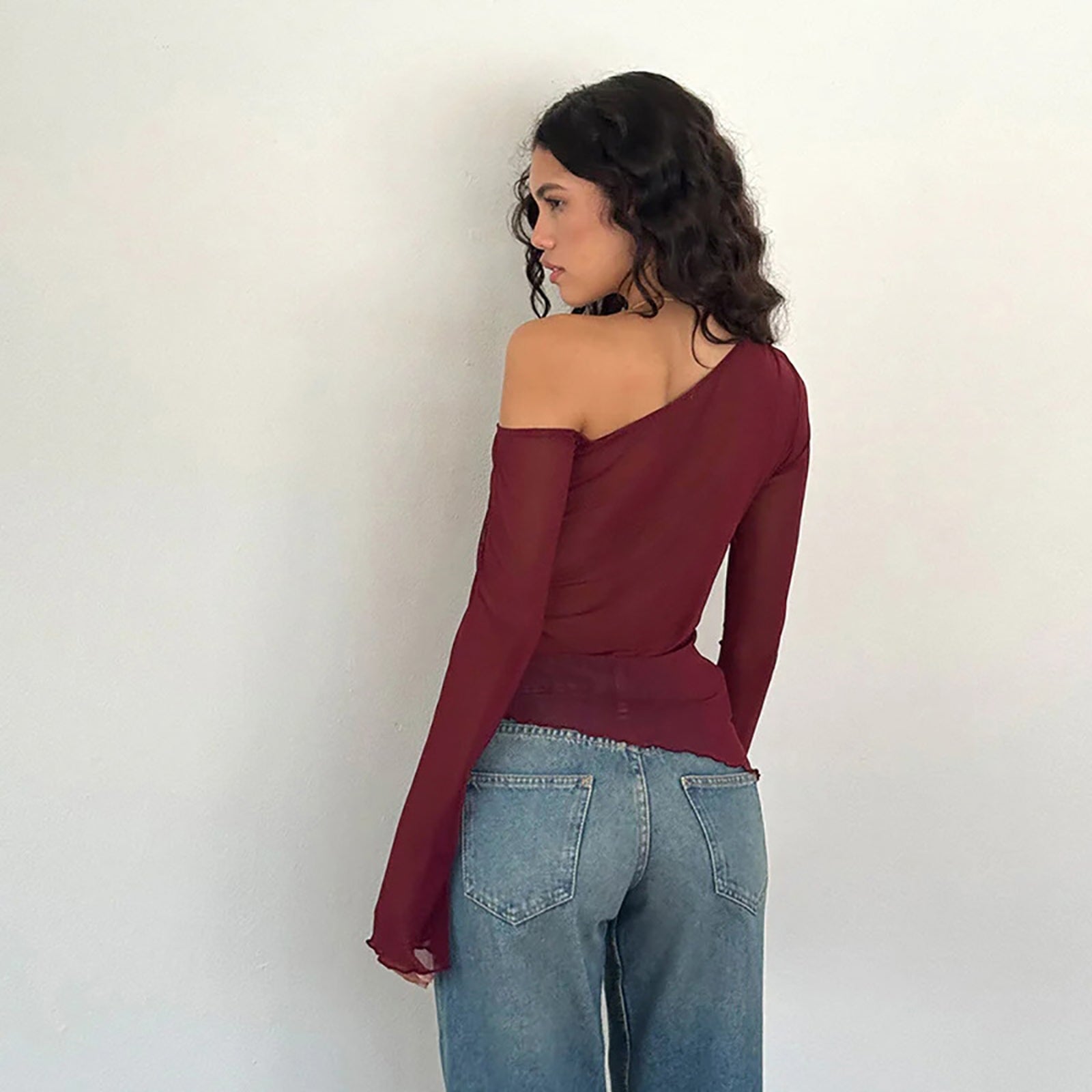 Women One Shoulder Extended Sleeves Top
