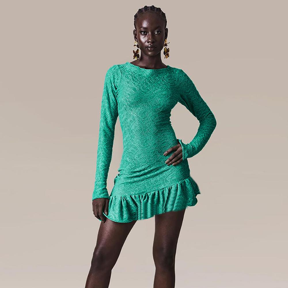 Green Self Design Party Mini Dress