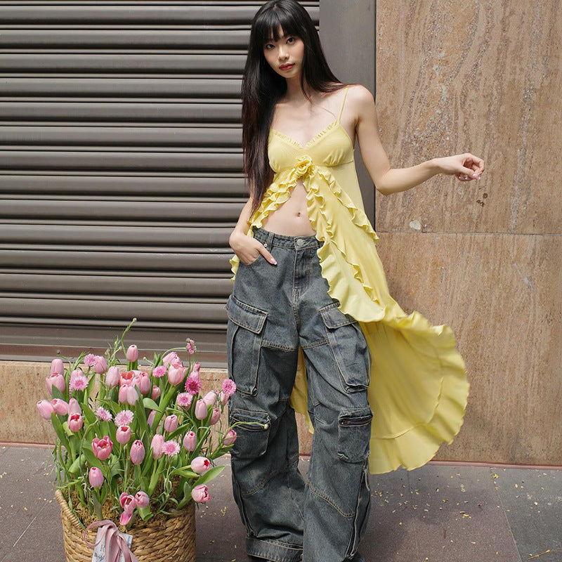 Yellow Sweetheart Neck Longline Top
