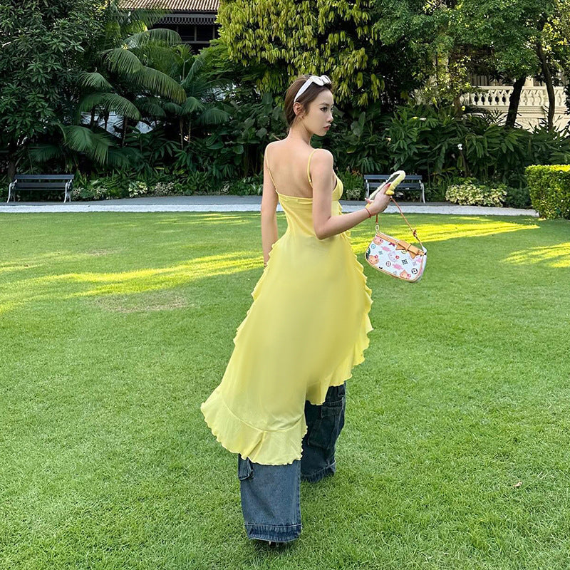 Yellow Sweetheart Neck Longline Top