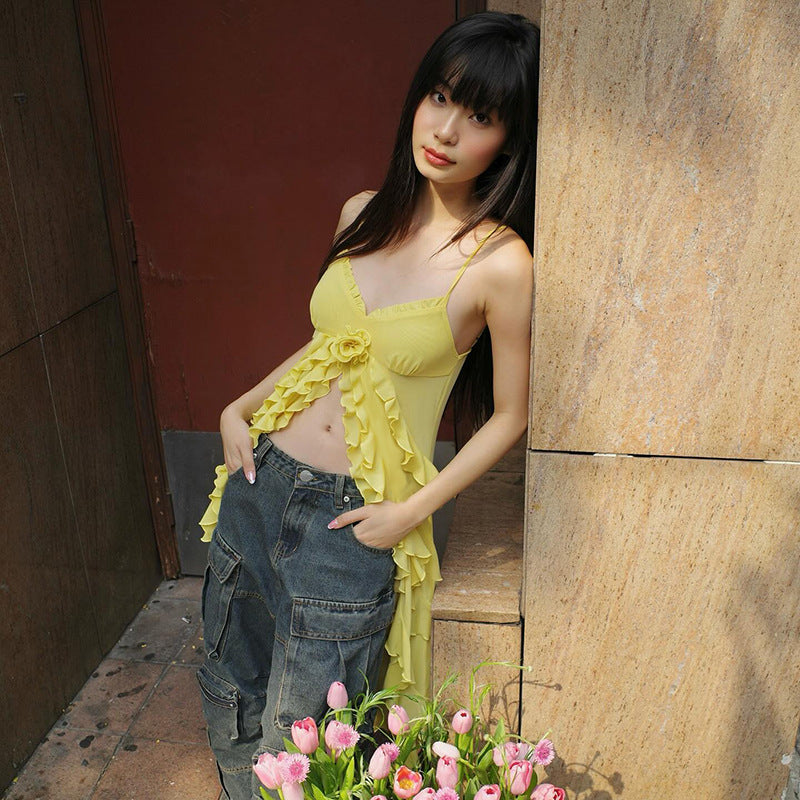 Yellow Sweetheart Neck Longline Top
