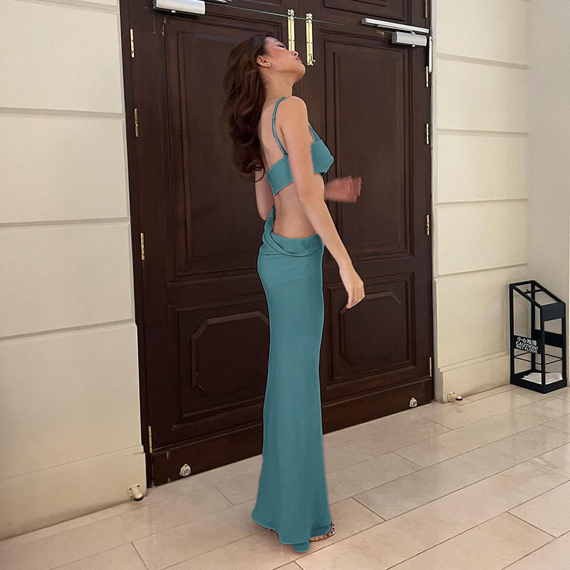 Blue Shoulder Straps Maxi Dress