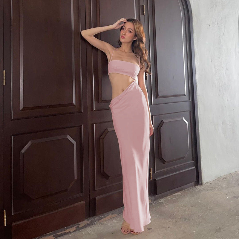 Shoulder Straps Cut-Outs Detil Sheath Maxi Dress