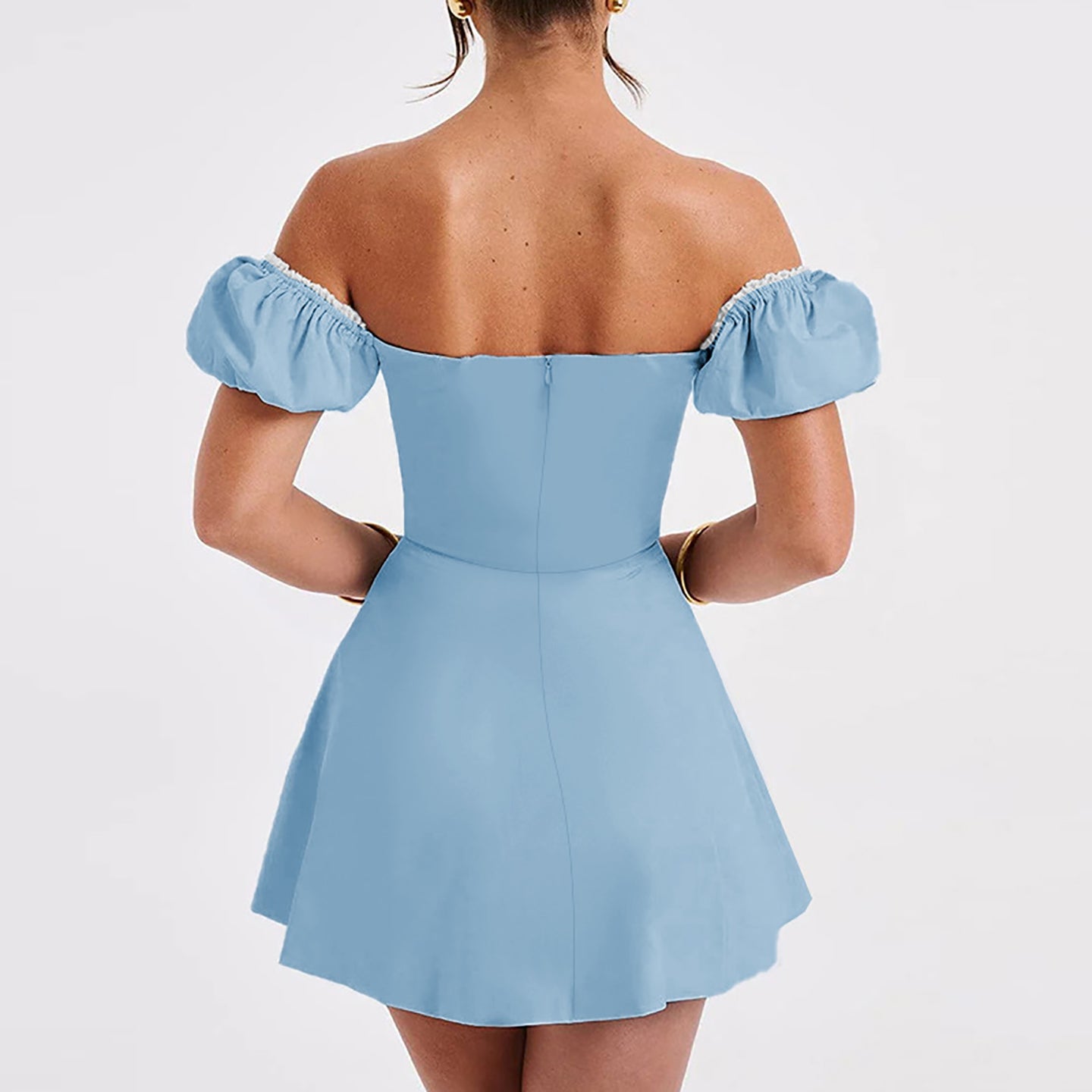 Off-Shoulder Puff Sleeve A-Line Dress