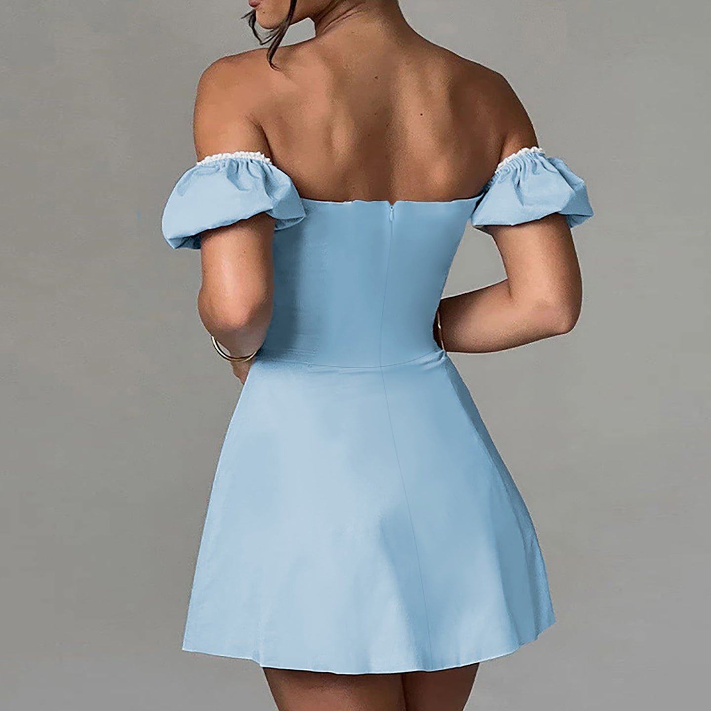 Off-Shoulder Puff Sleeve A-Line Dress