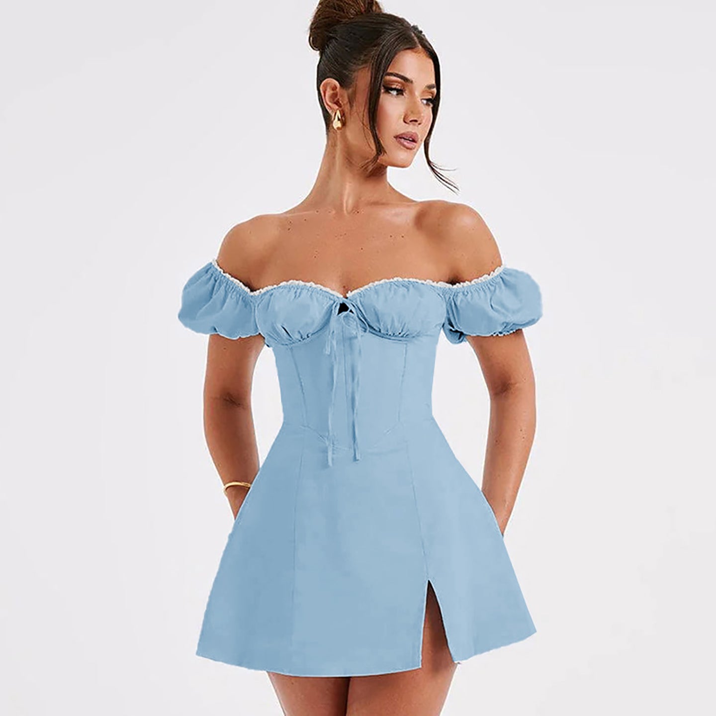 Off-Shoulder Puff Sleeve A-Line Dress