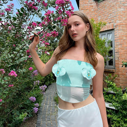 Women Self Design Floral Crepe Tube Crop Top