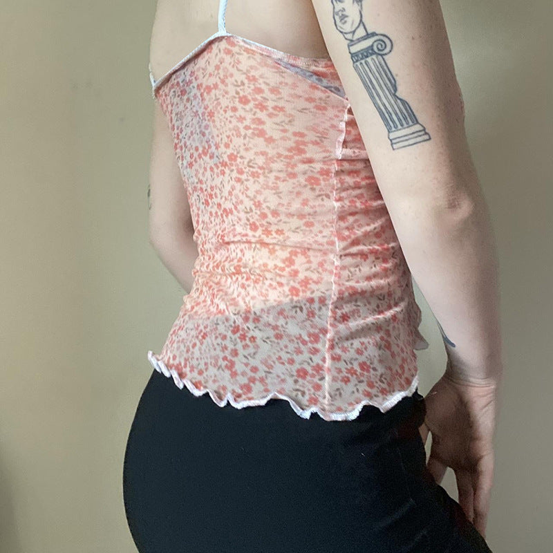 Floral Print Net Top