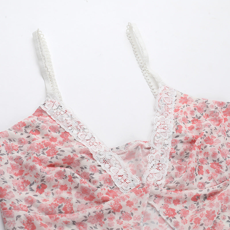 Floral Print Net Top