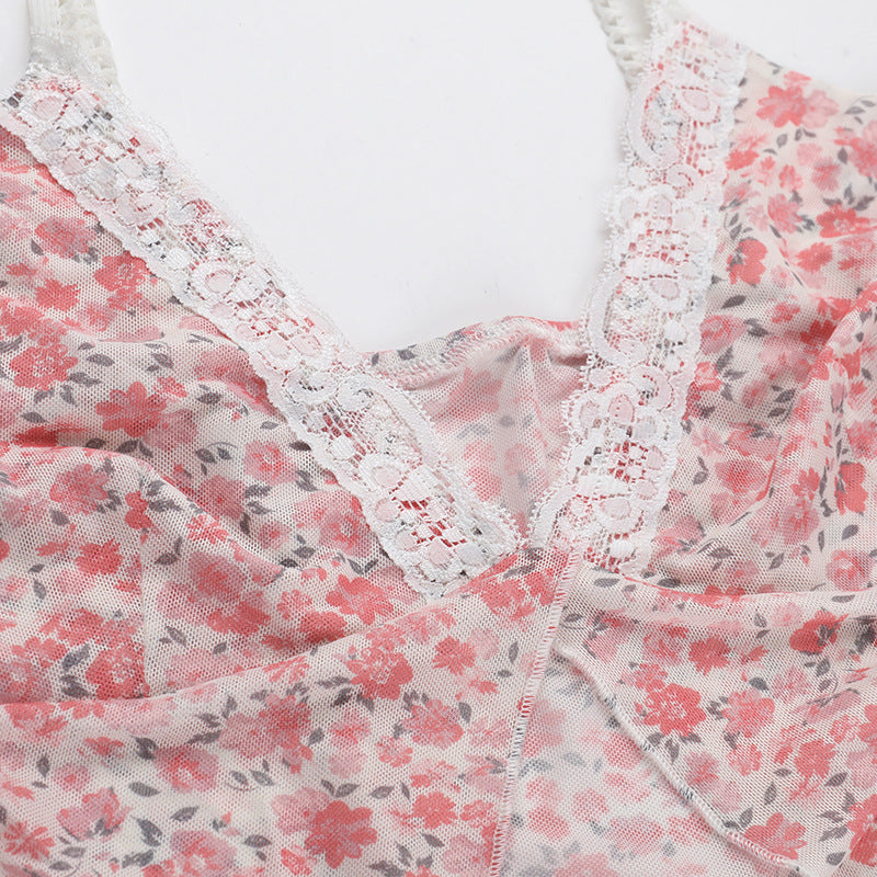 Floral Print Net Top