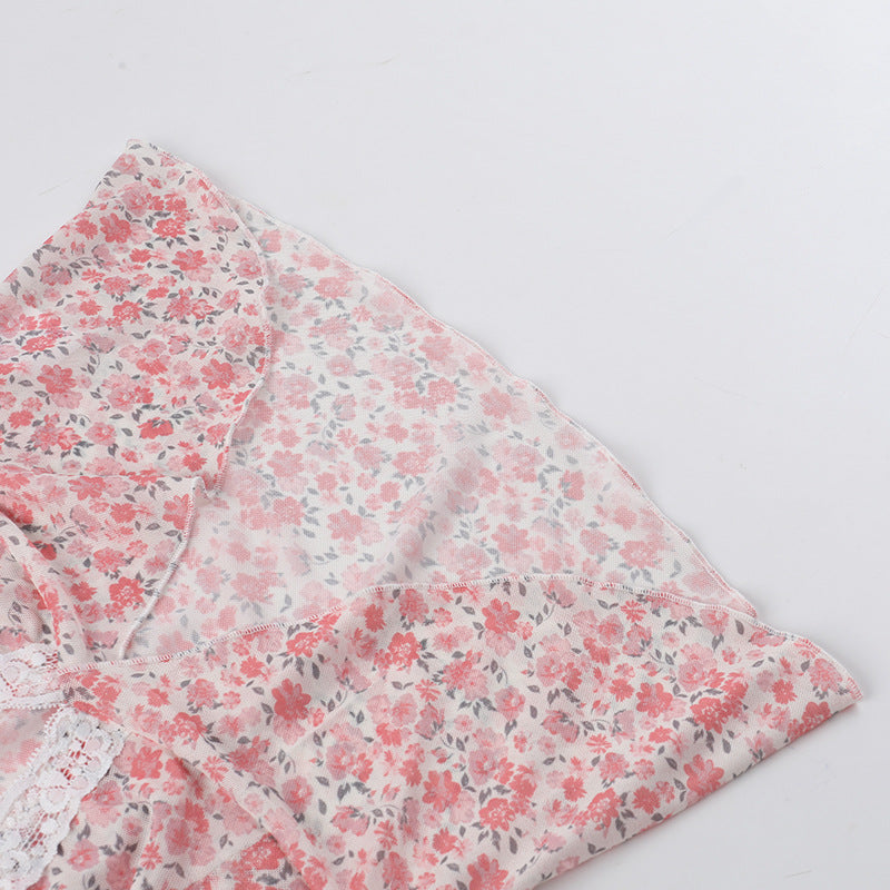 Floral Print Net Top