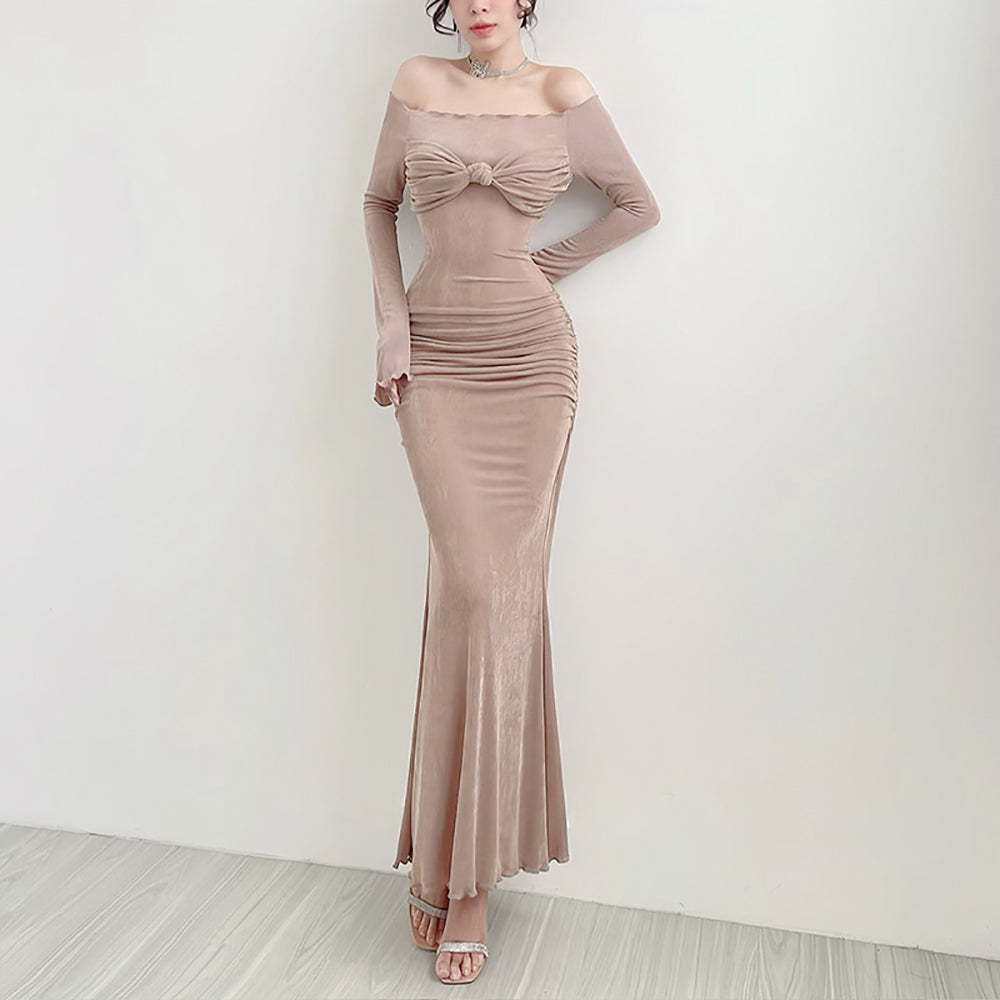 Women Off-Shoulder Fit & Flare Maxi Dress