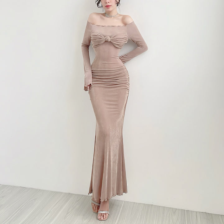 Women Off-Shoulder Fit & Flare Maxi Dress