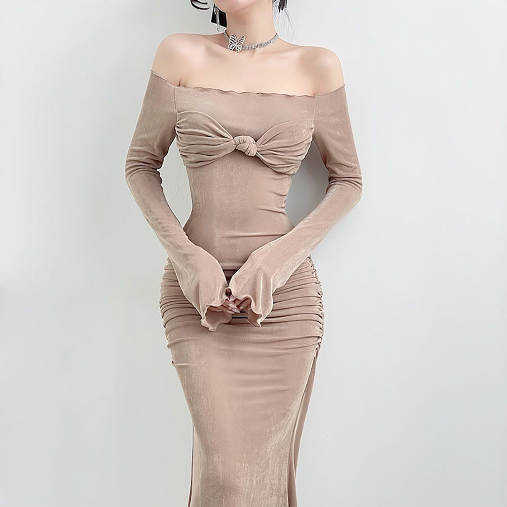 Women Off-Shoulder Fit & Flare Maxi Dress