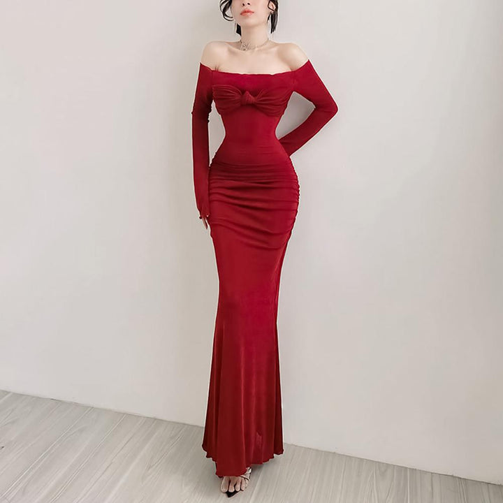 Women Off-Shoulder Fit & Flare Maxi Dress