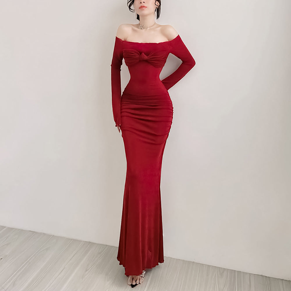 Women Off-Shoulder Fit & Flare Maxi Dress