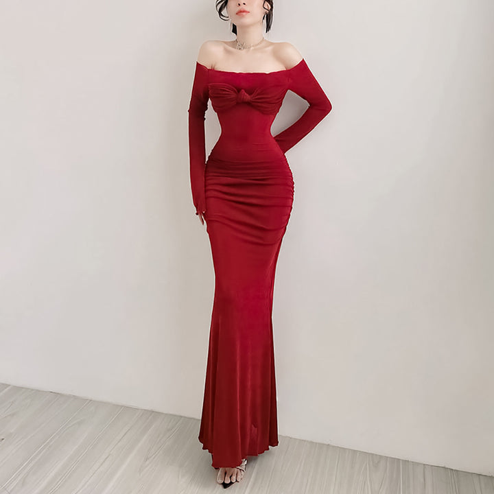 Women Off-Shoulder Fit & Flare Maxi Dress