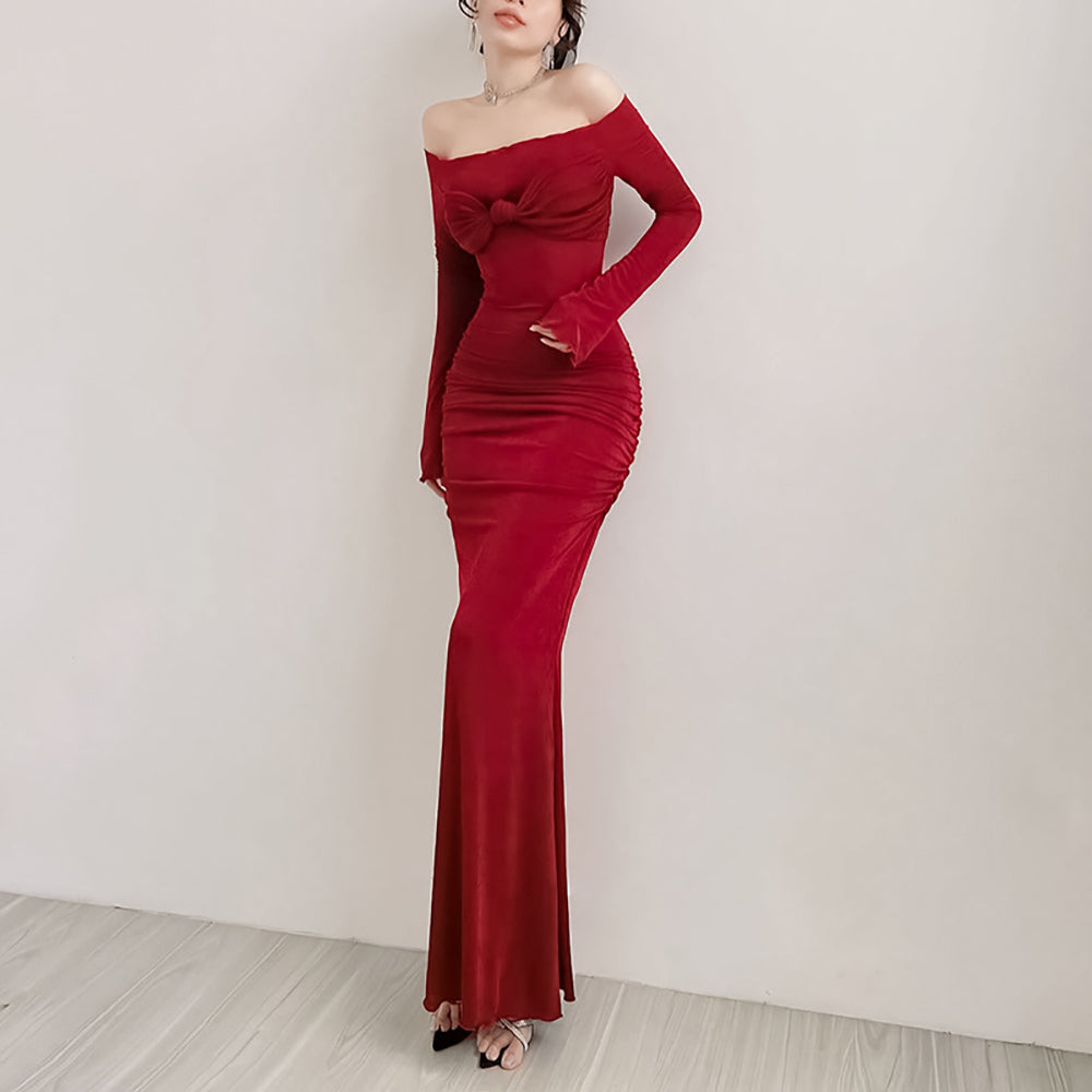 Women Off-Shoulder Fit & Flare Maxi Dress