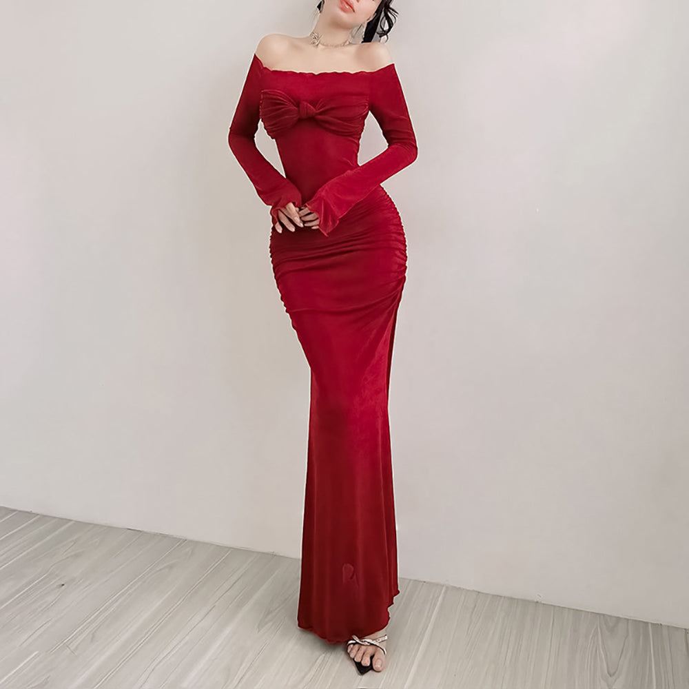 Women Off-Shoulder Fit & Flare Maxi Dress