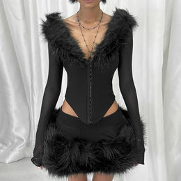 Women Extended Sleeves Ruffles Crop Top