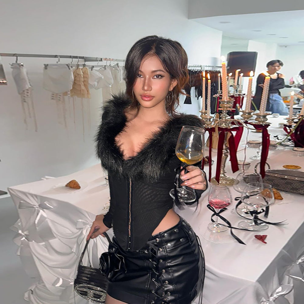 Women Extended Sleeves Ruffles Crop Top