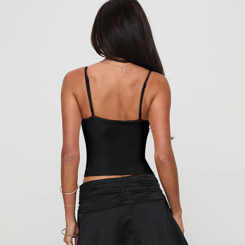 Women Shoulder Straps Fitted Crop Top