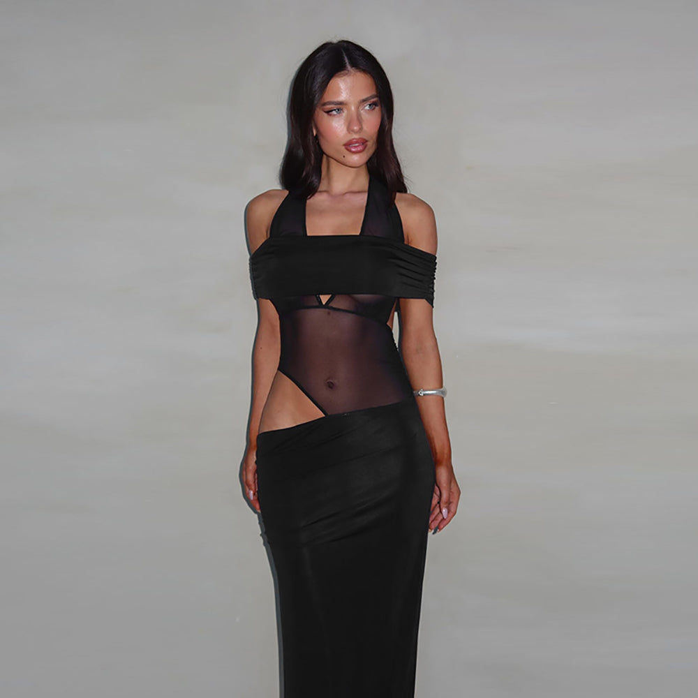 Halter Neck Cut Outs Detail Maxi Dress