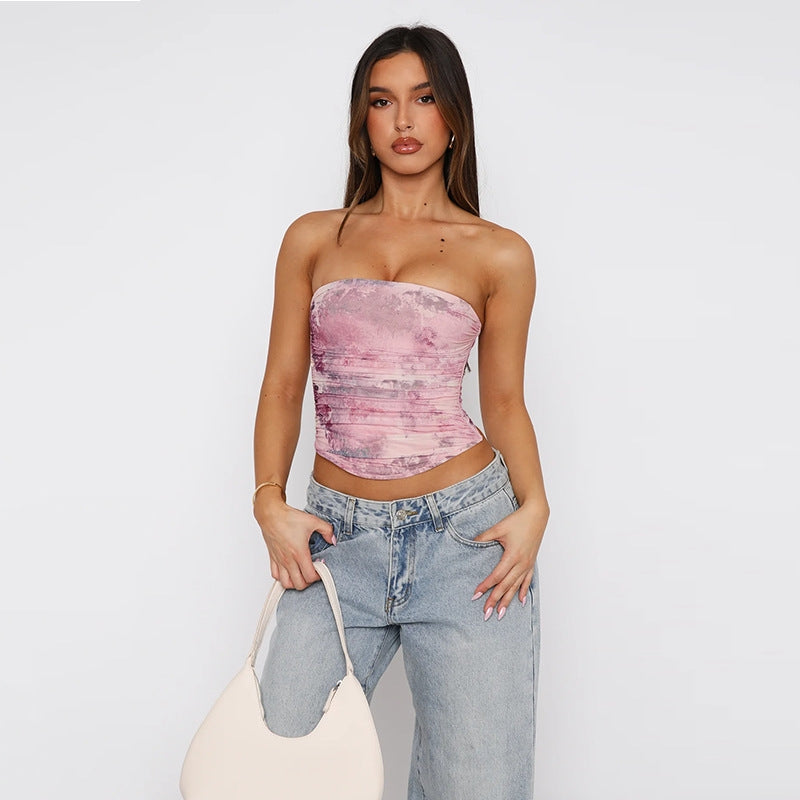 Women Tie and Dye Print Tube Top