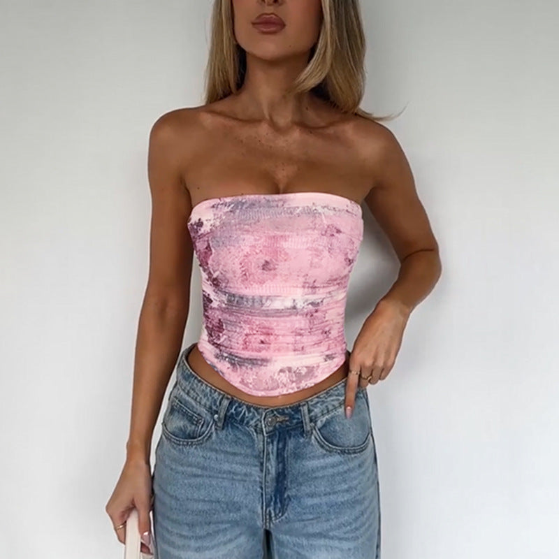 Women Tie and Dye Print Tube Top