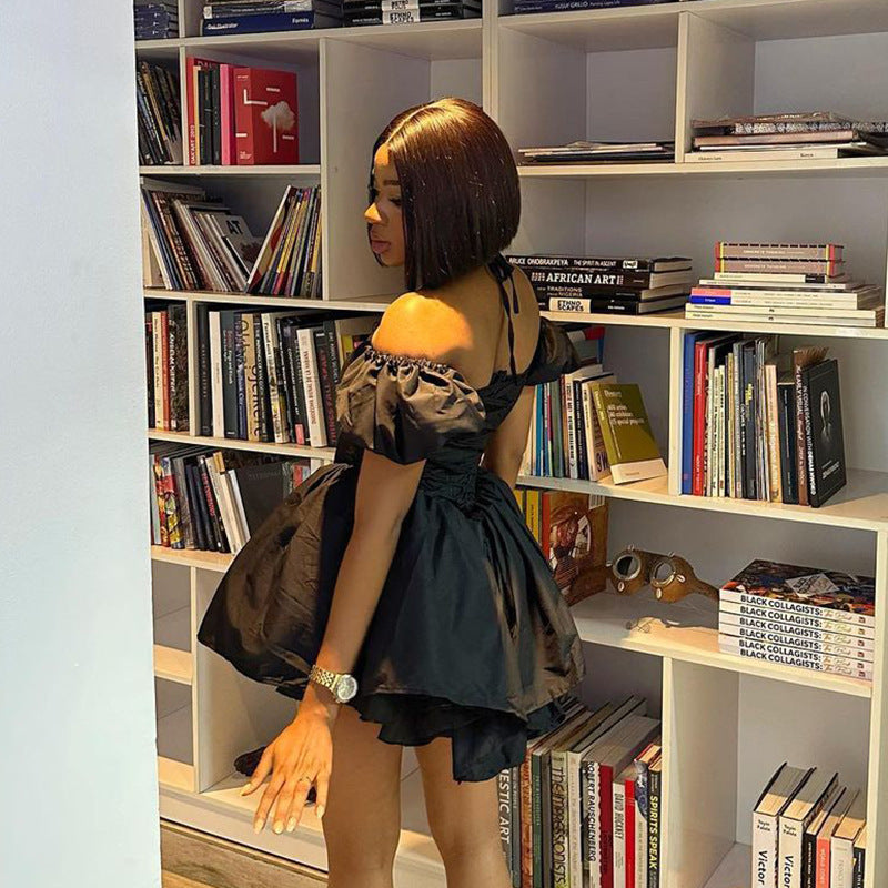 Halter Neck Cold-Shoulder Sleeves Fit & Flare Dress