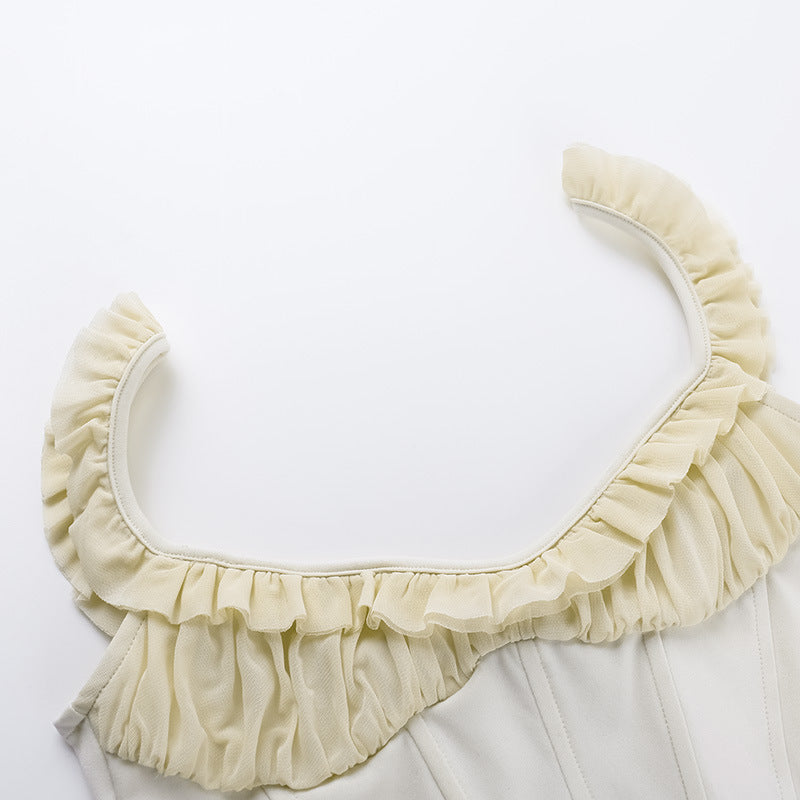 Beige Self Design Net Corset Top