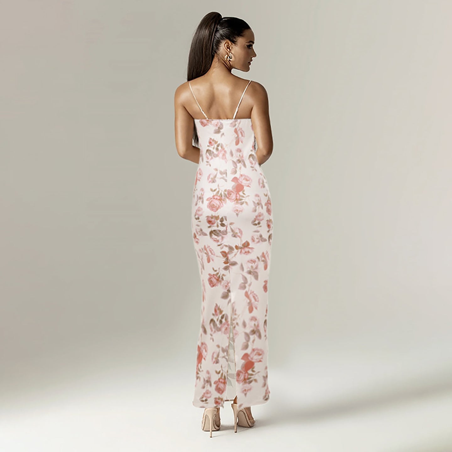 Floral Printed Shoulder Straps Bodycon Maxi Dress