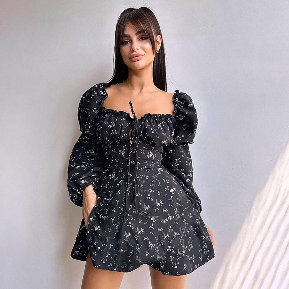 Women Floral Printed Bodycon Mini Dress