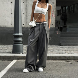 Women Loose Fit Easy Wash Pleated Trousers