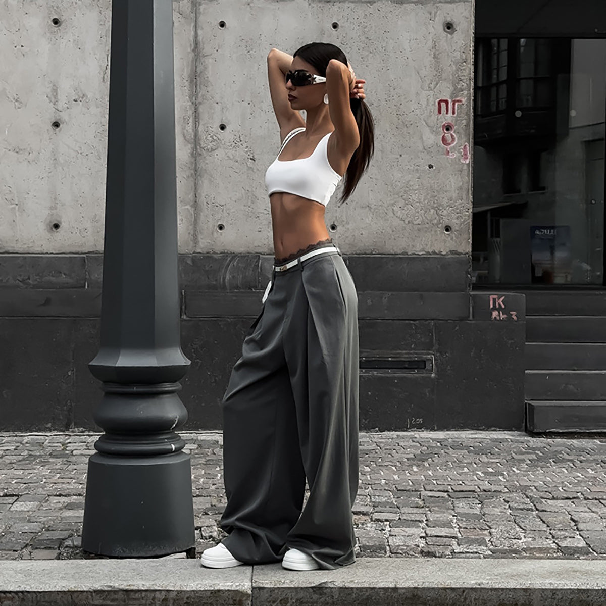 Women Loose Fit Easy Wash Pleated Trousers