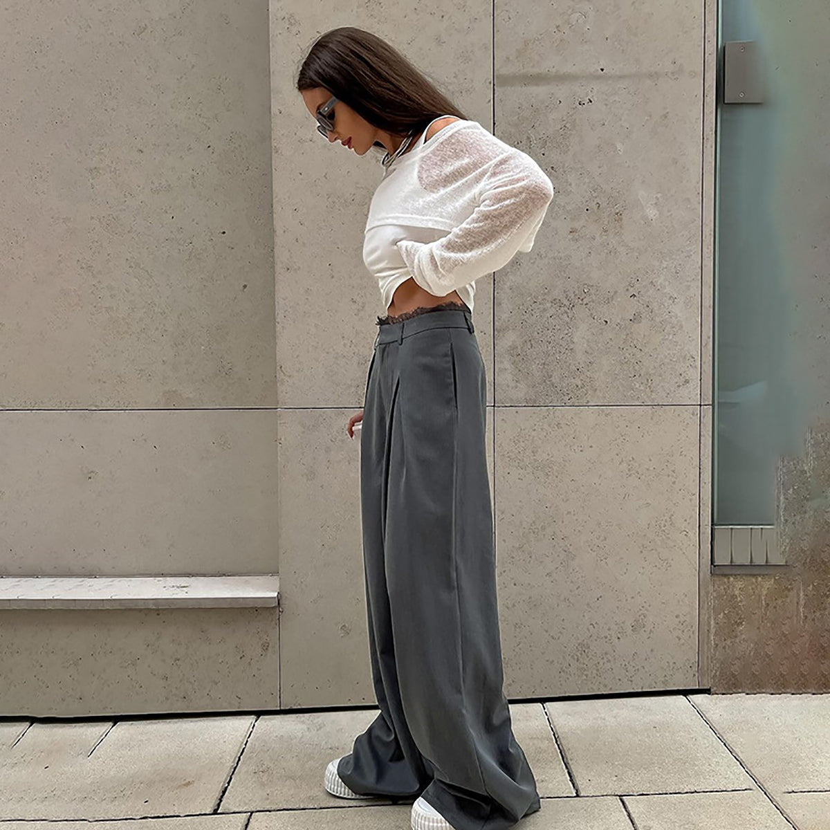 Women Loose Fit Easy Wash Pleated Trousers