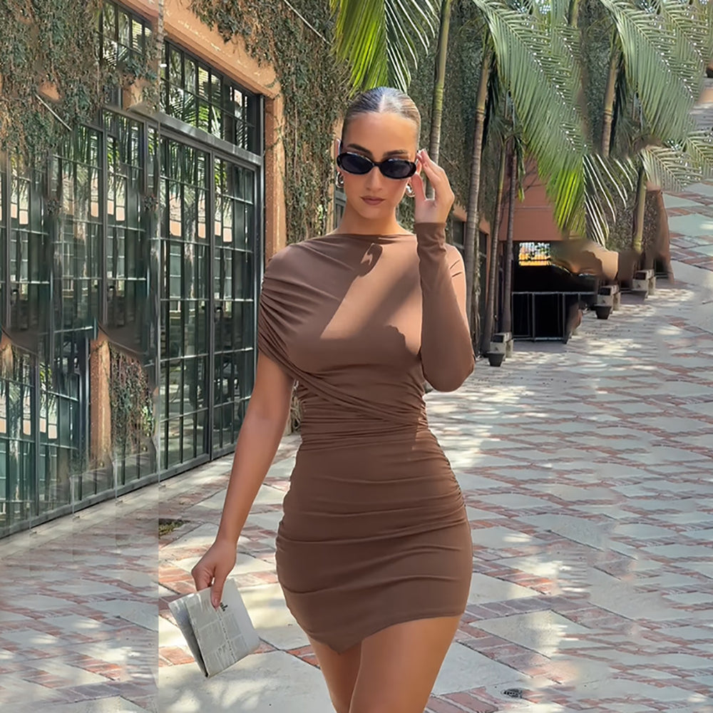 Women Boat Neck Sheath Mini Dress