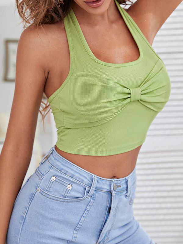 Halter Neck Bow Detailed Tank Crop Top