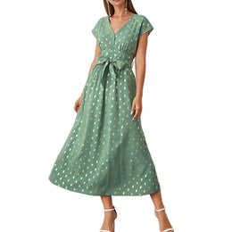 Green & Gold Polka Dots Fit & Flare Midi Dress