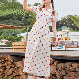 Floral Printed Peter Pan Collar Fit & Flare Midi Dress