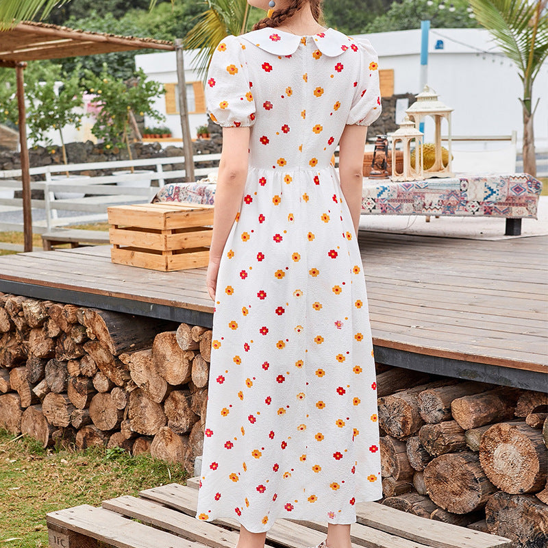 Floral Printed Peter Pan Collar Fit & Flare Midi Dress