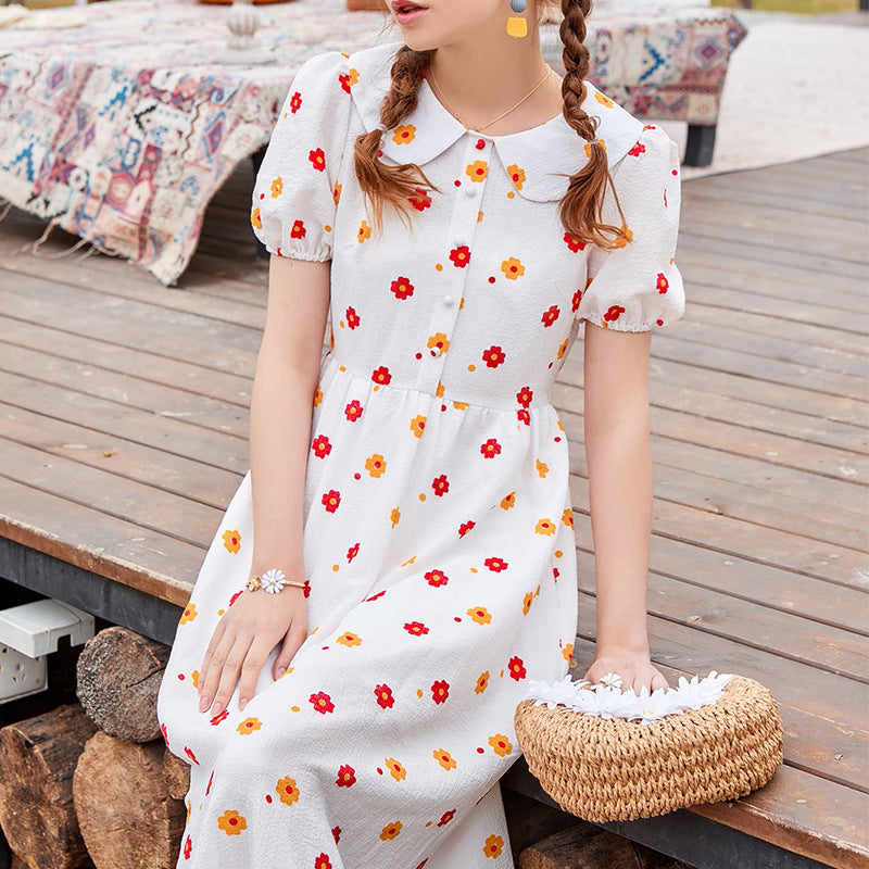 Floral Printed Peter Pan Collar Fit & Flare Midi Dress