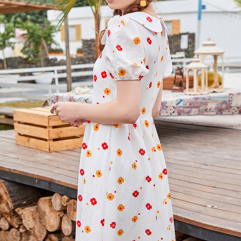 Floral Printed Peter Pan Collar Fit & Flare Midi Dress