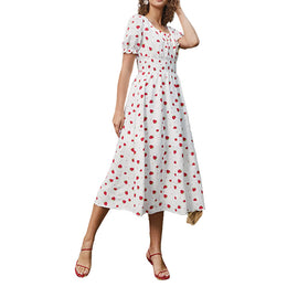 Strawberry Print Fit & Flare Midi Dress