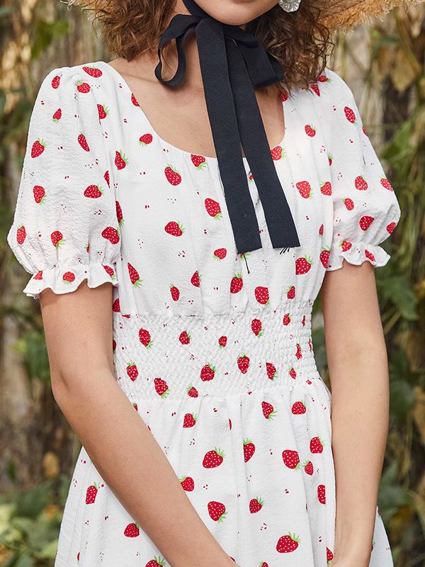 Strawberry Print Fit & Flare Midi Dress